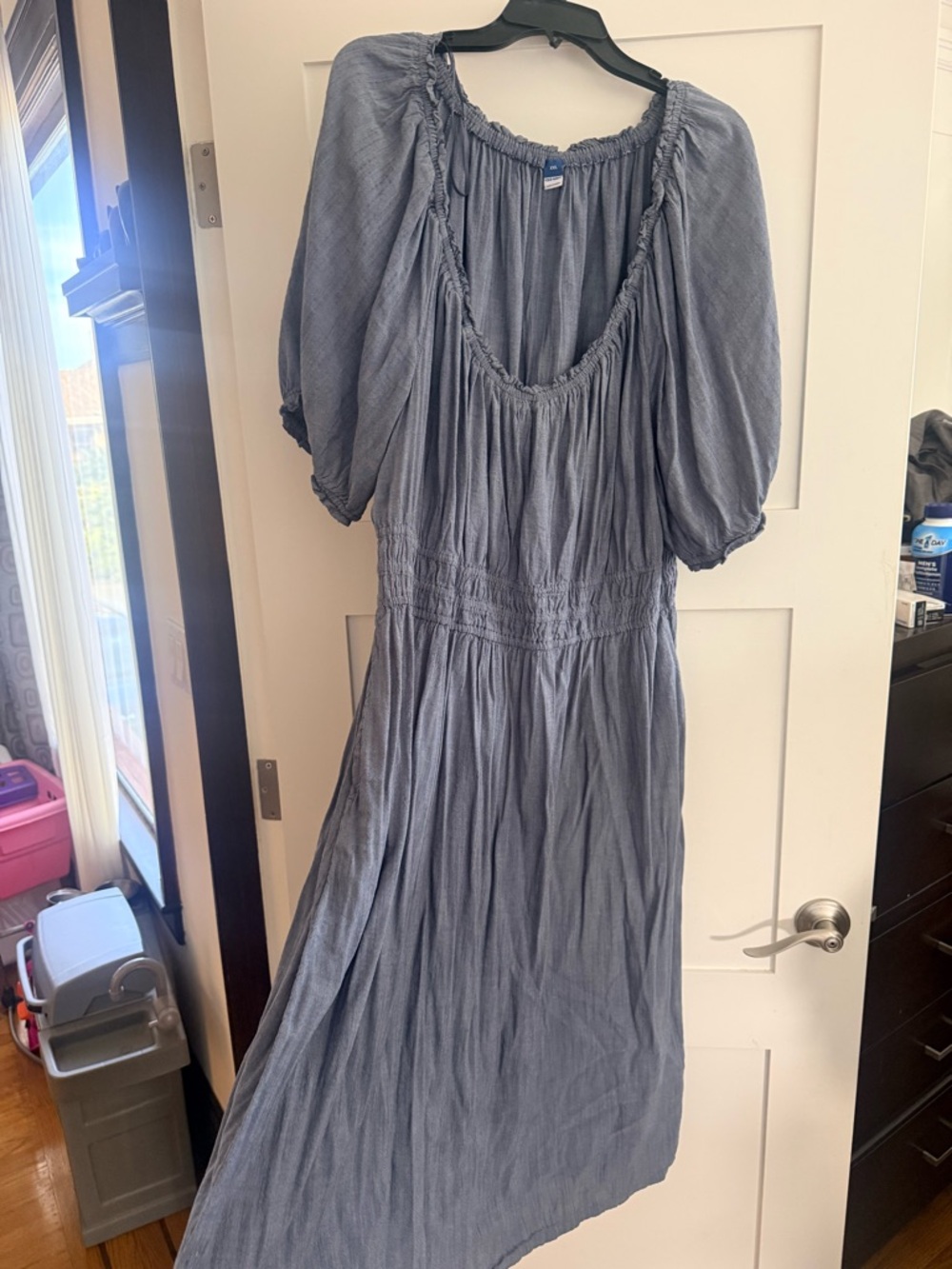 Old Navy Dusty Blue Puff-Sleeve Smocked Maxi Dress